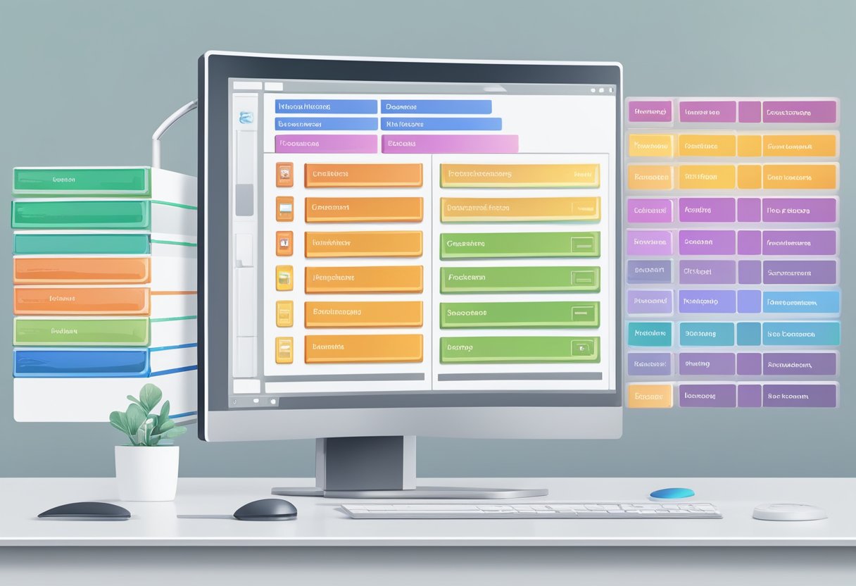 A product hierarchy table displayed on a computer screen with various levels and categories clearly organized and labeled