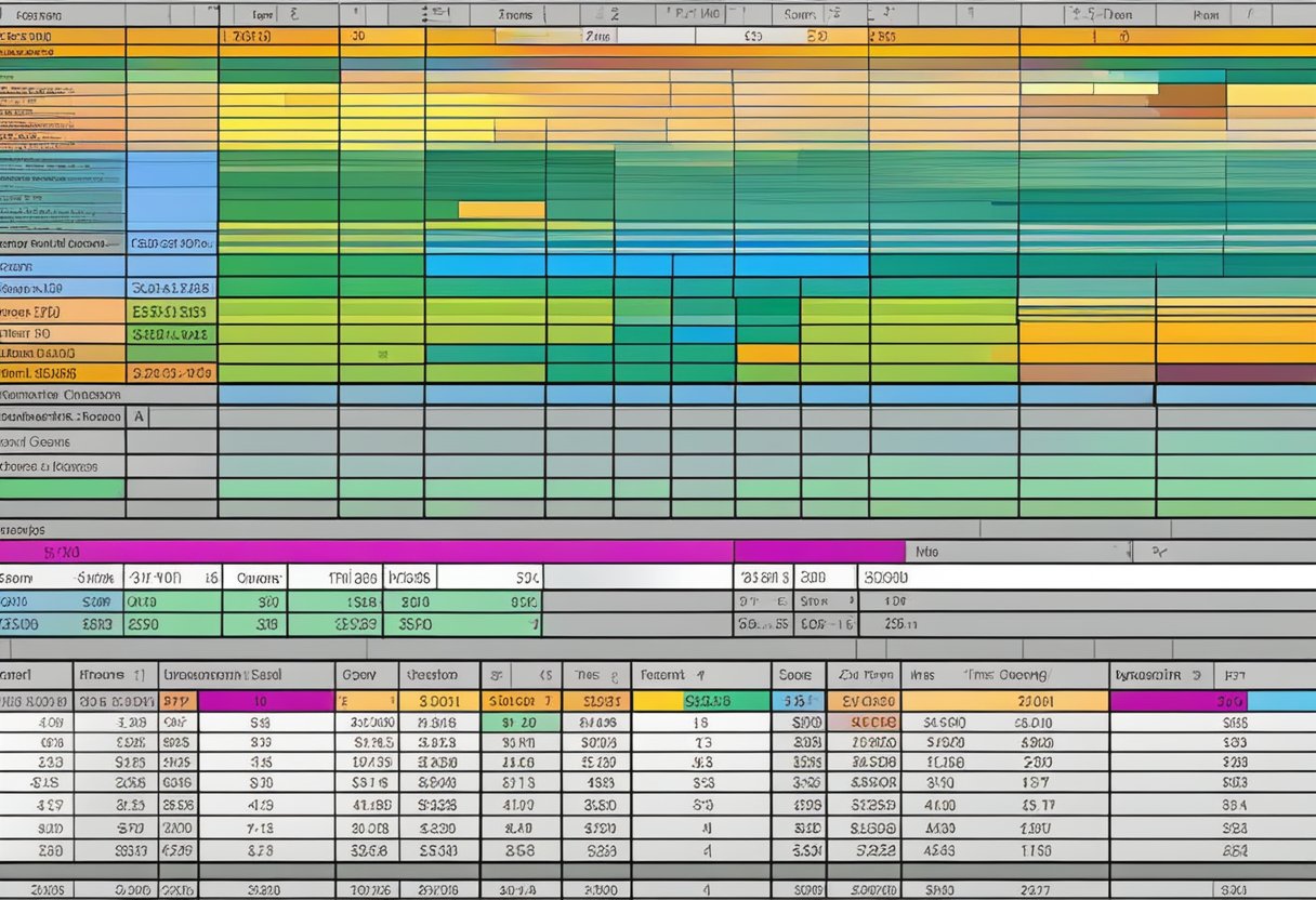 A detailed cost element table displayed on a computer monitor with various columns and rows filled with data