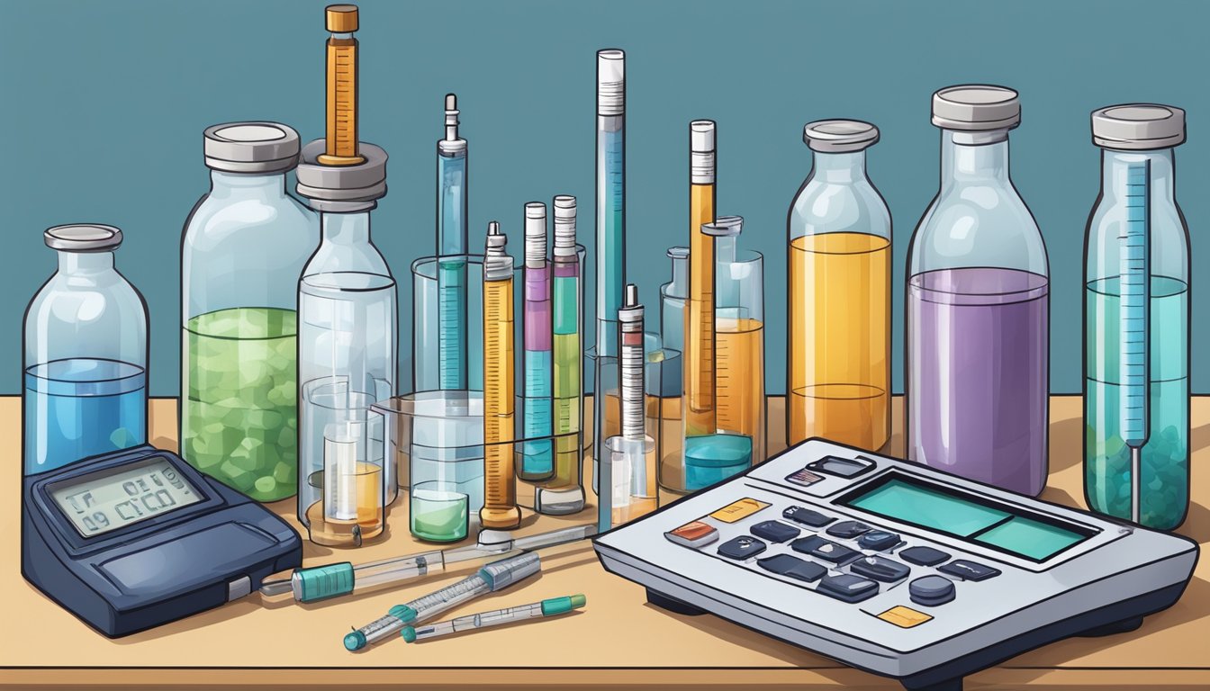 A laboratory setting with vials, syringes, and medical equipment, illustrating the difference between diabetes and weight loss injections