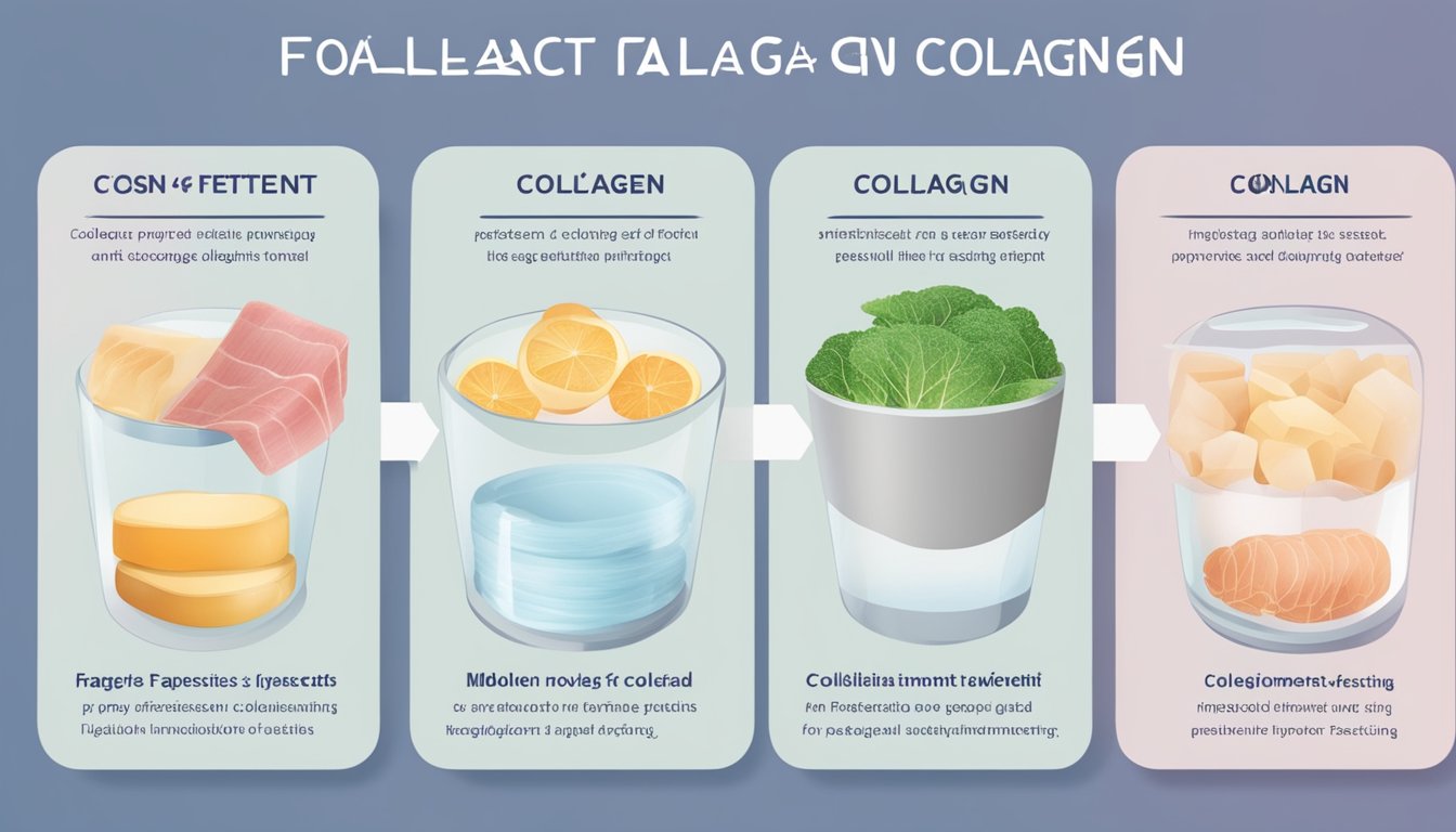 A clear diagram showing the different types and forms of collagen, with a label indicating its impact on intermittent fasting