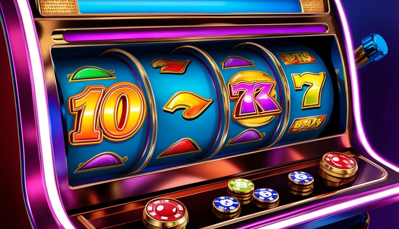 Sebuah mesin slot online berwarna-warni dengan simbol bonus yang menggoda