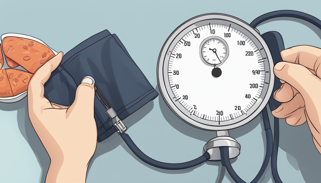 A person measuring blood pressure while practicing intermittent fasting