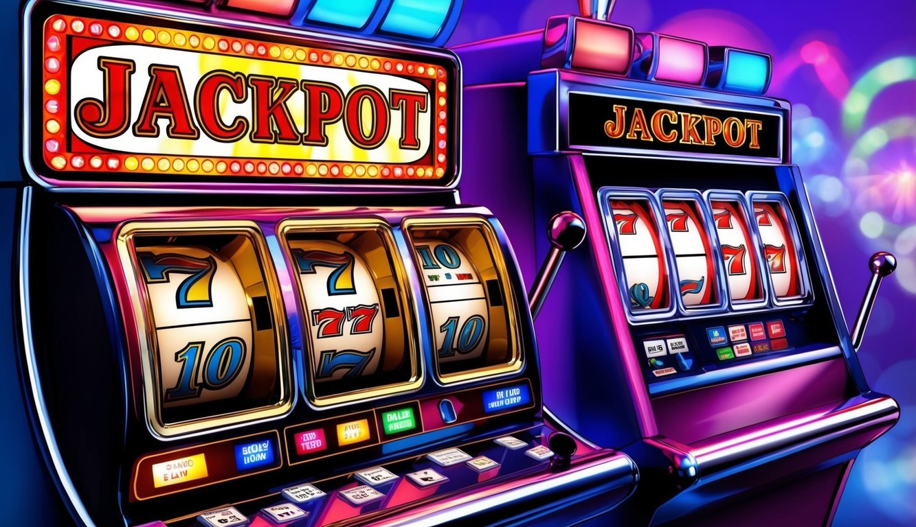 Mesin slot dengan lampu berkedip dan tampilan jackpot besar