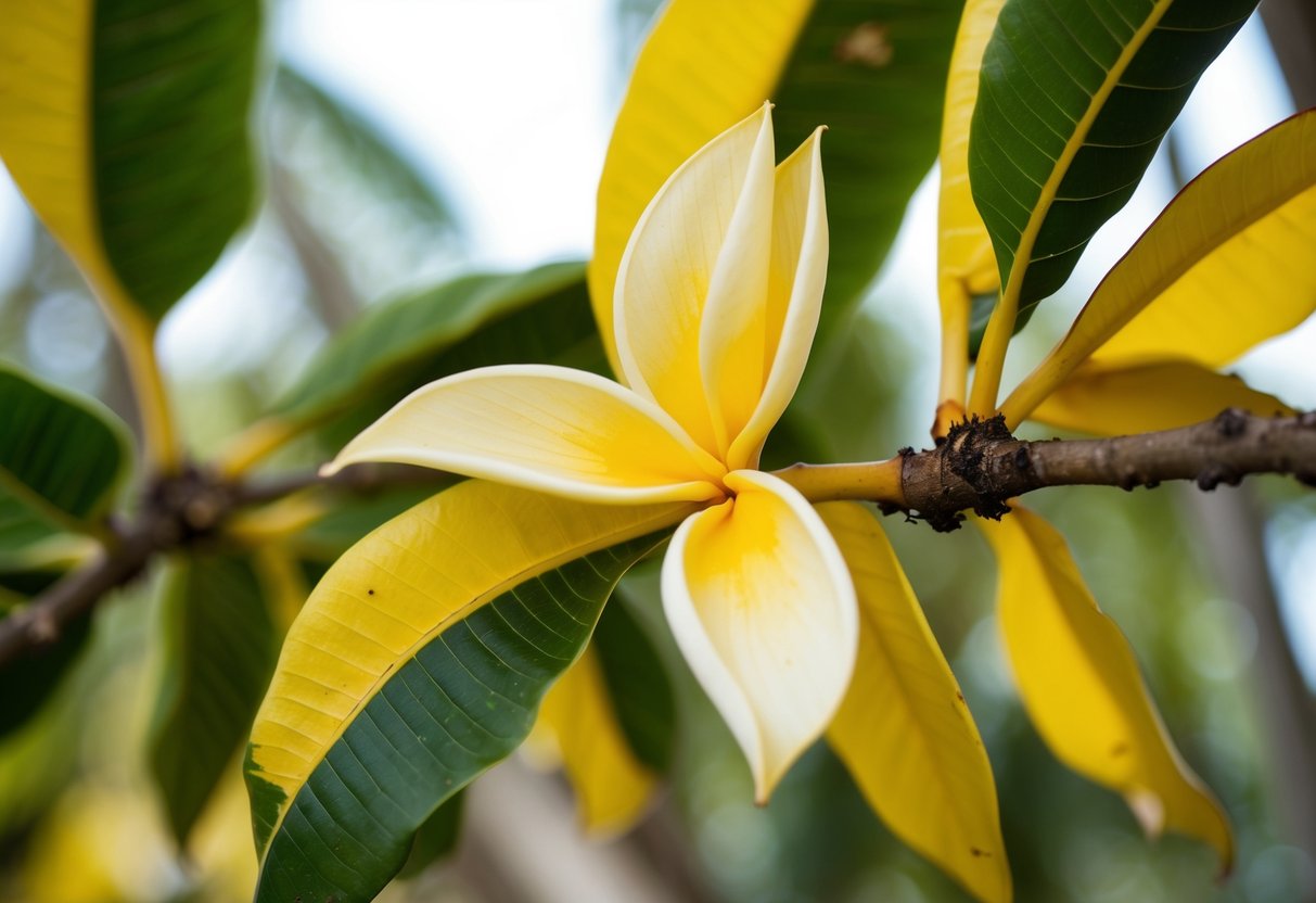 Frangipani tree with yellowing leaves and aphids infestation