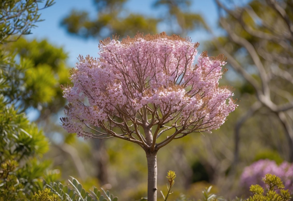 A banksia tree in bloom, surrounded by native flora and fauna