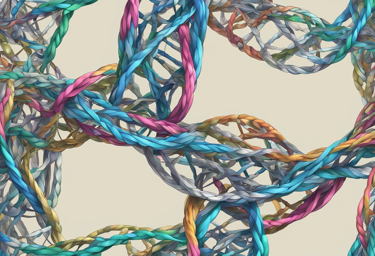 Un enchevêtrement chaotique de brins d'ADN tordus, ressemblant à une séquence génétique nouée et désordonnée