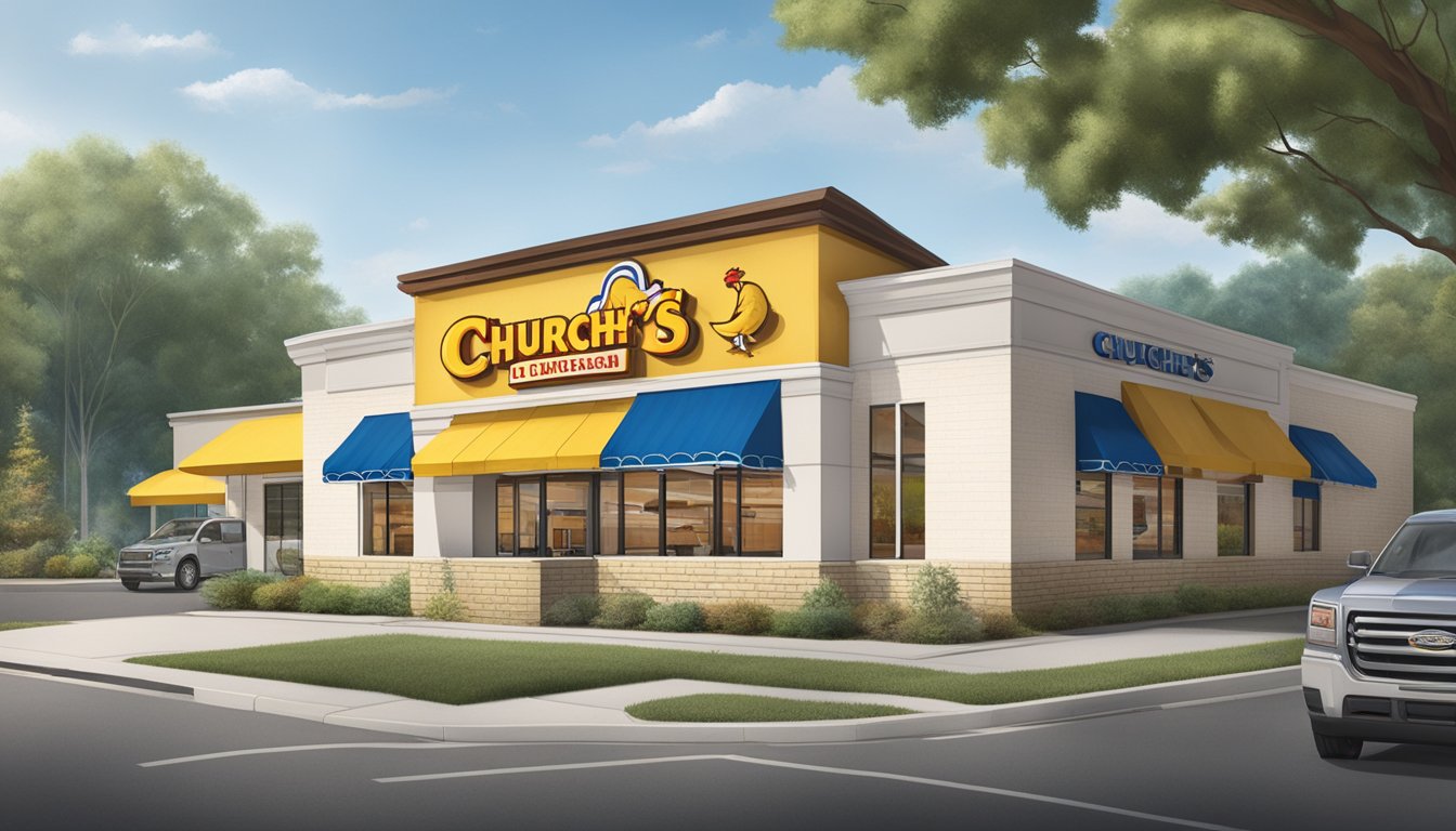 A Church's Chicken sign is being replaced with a new one that reads "Church's Texas Chicken" to reflect the company's commitment to social responsibility