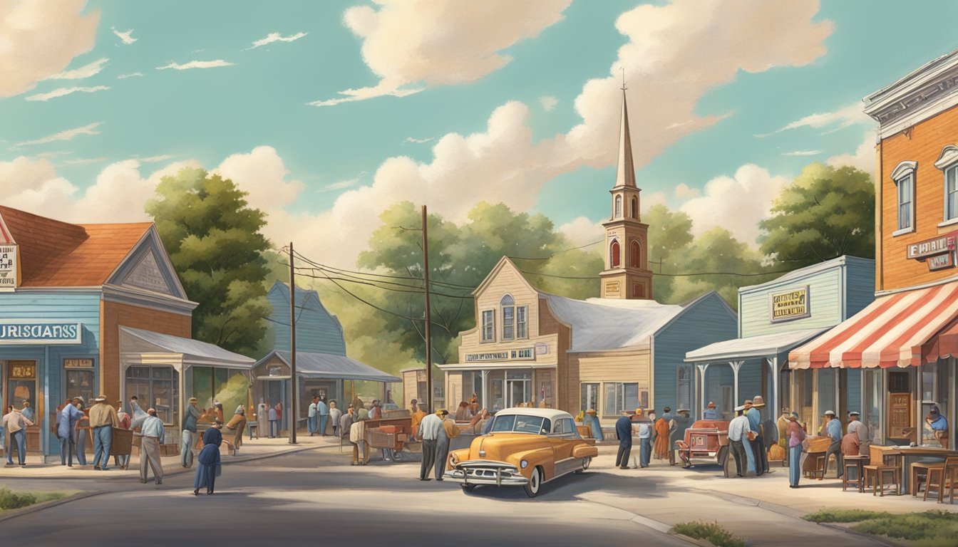 A bustling Texas town in the 1950s, with a small church serving up delicious fried chicken to the local community