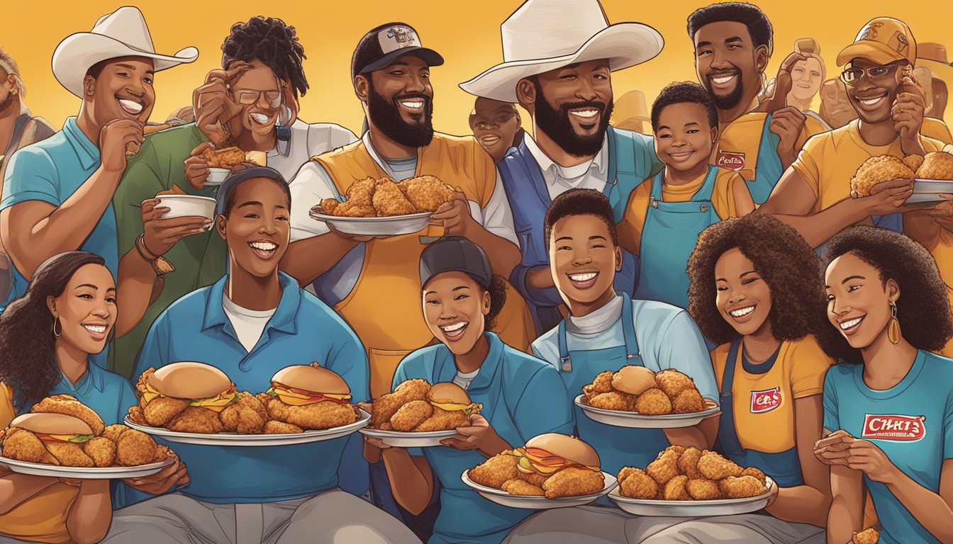 A group of people from diverse backgrounds enjoying Church's Texas Chicken's Signature Original Recipe, representing the cultural impact and brand identity