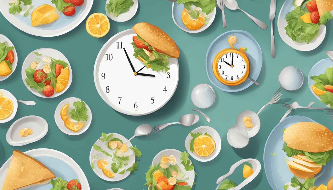 A clock with a plate of food and then an empty plate, repeating in a cycle