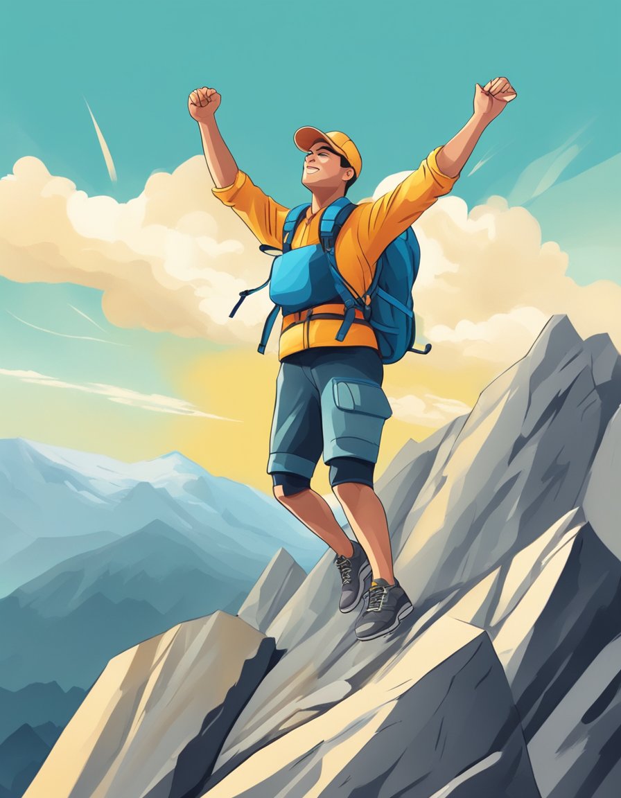 Digital art of a male human rock climbing living his best life.