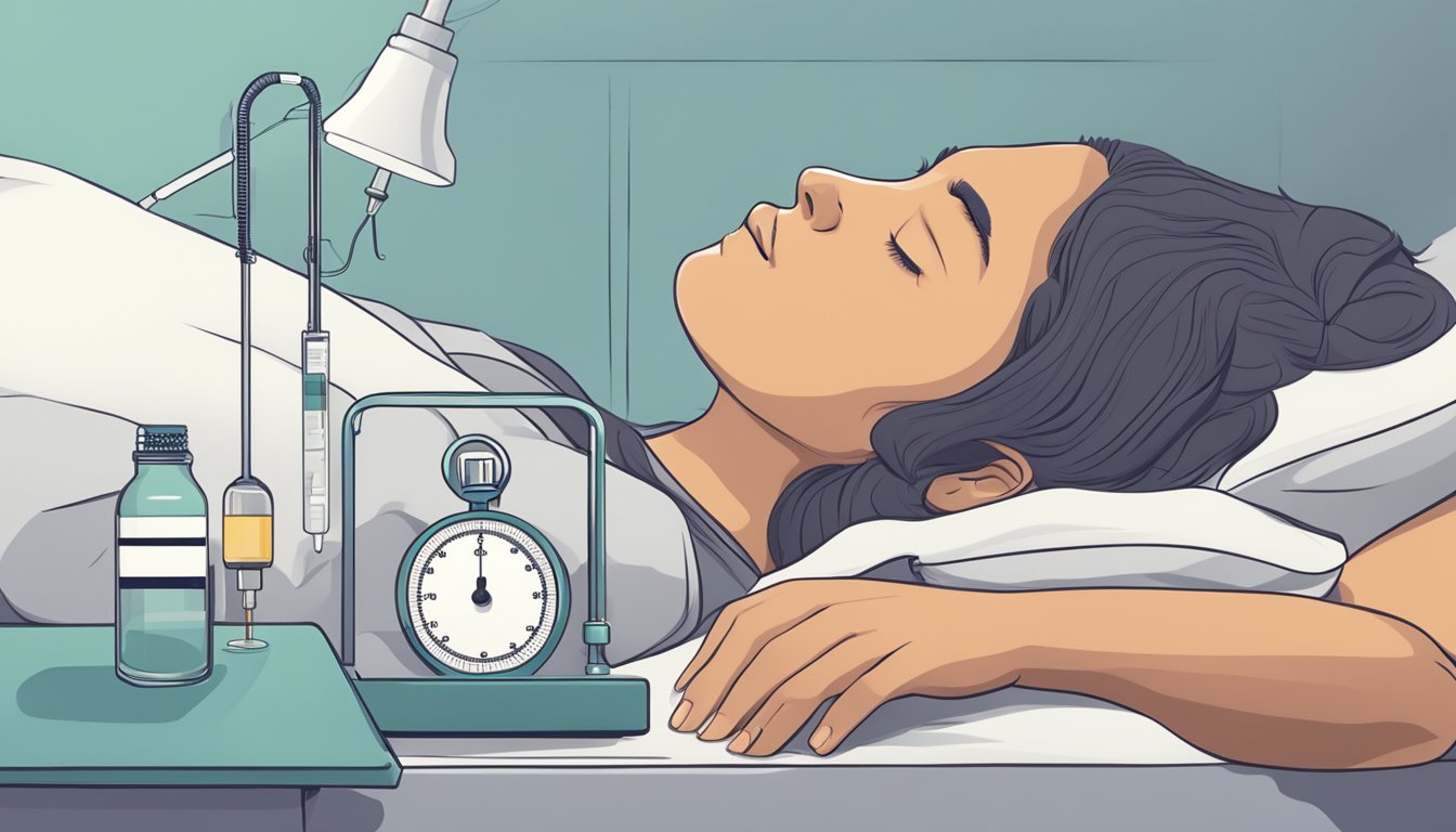 A person sleeping peacefully in bed, with a scale and a syringe nearby, representing the connection between weight loss injections and sleep changes