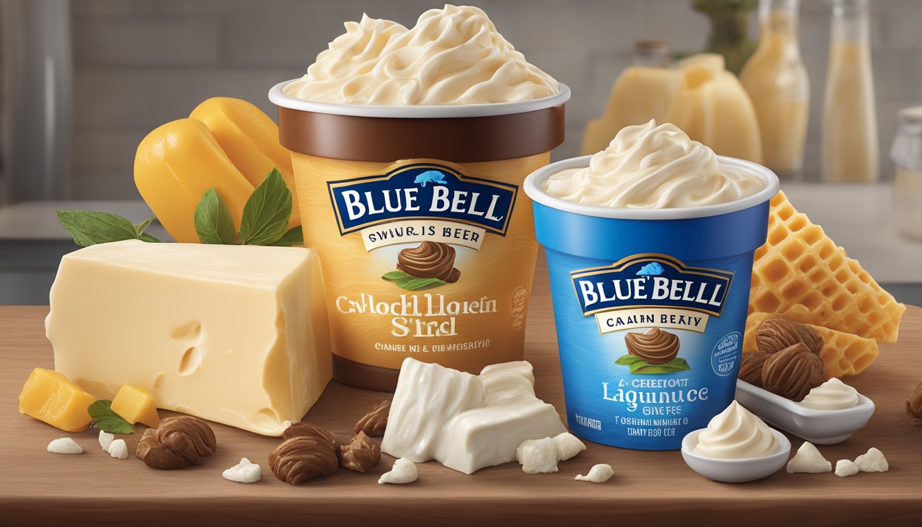 A colorful array of ingredients and dairy products blend together in a creamy swirl, creating the secret behind Blue Bell's luscious texture