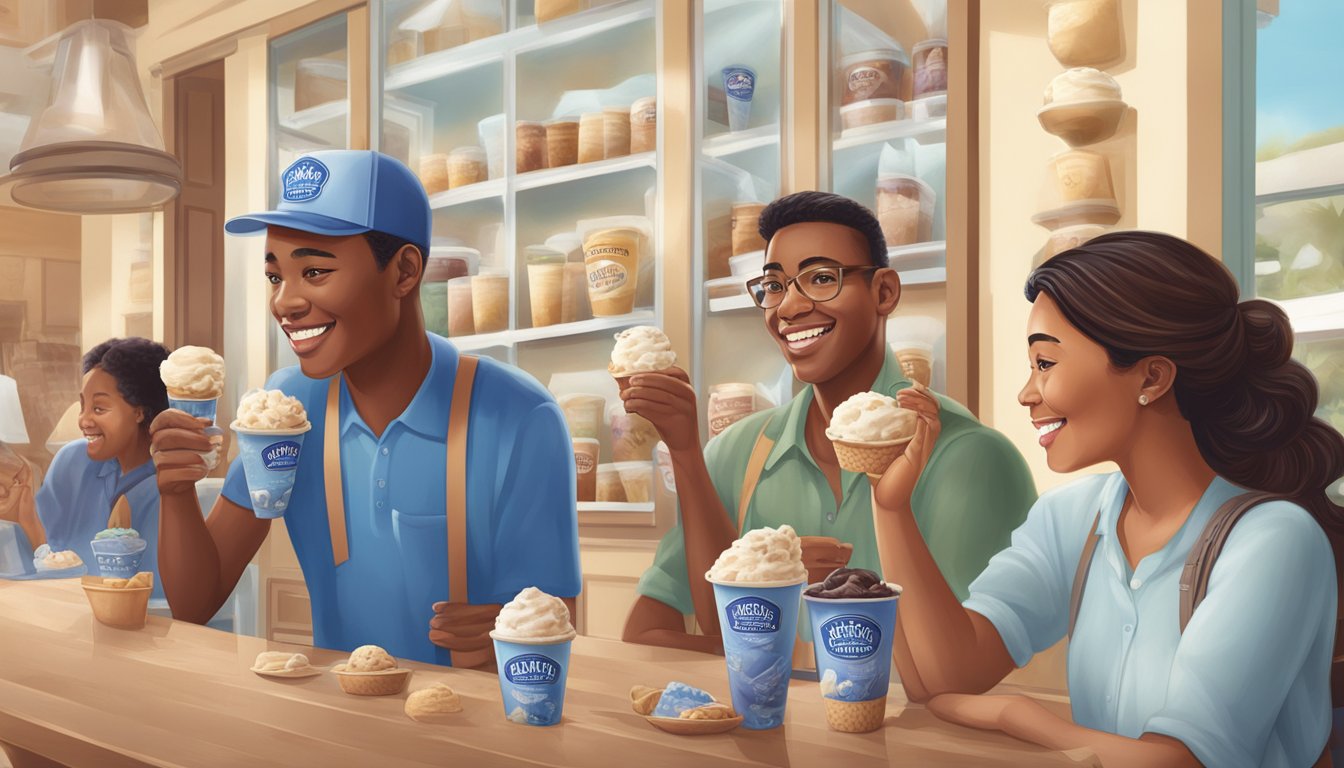 A variety of people enjoying Blue Bell ice cream in different settings, showcasing the creamy texture and diverse consumer needs