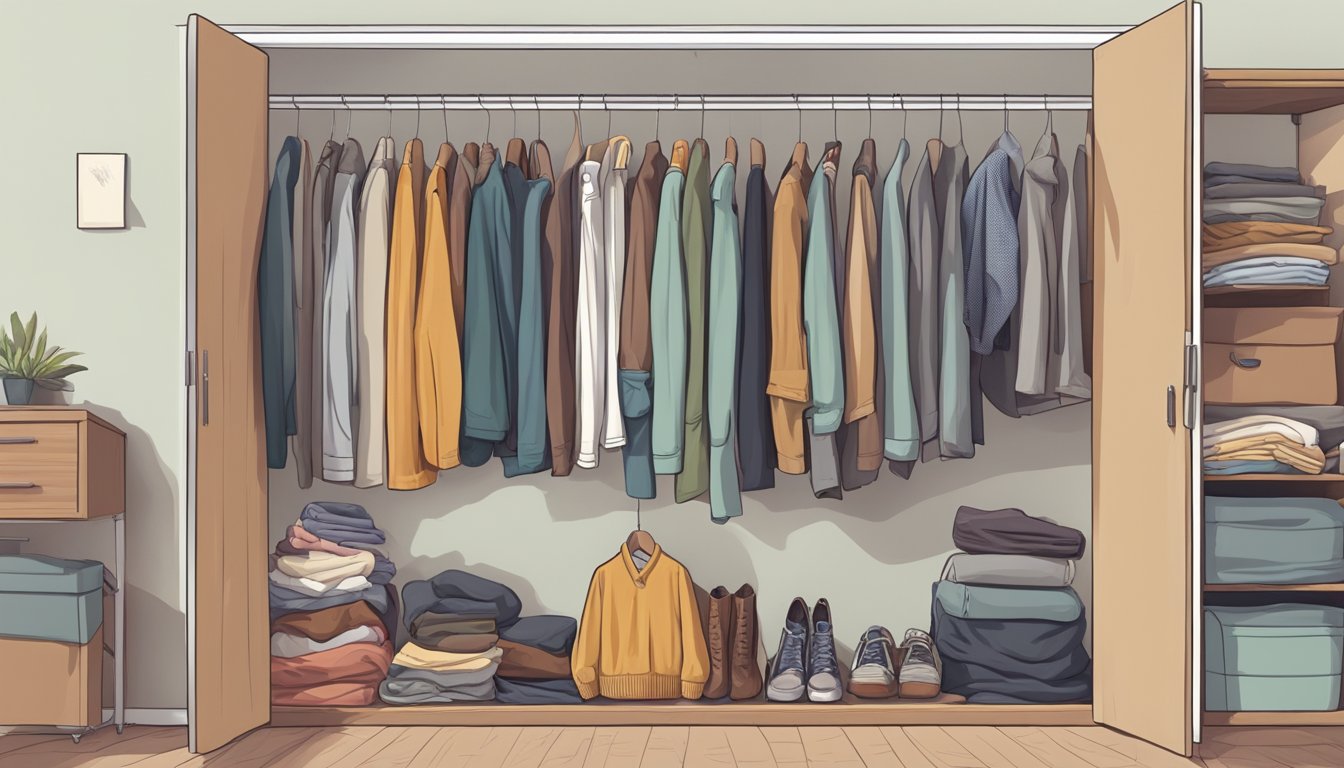 A closet filled with ill-fitting clothes, some too loose, others too tight, as a person struggles to find something that fits their rapidly changing body