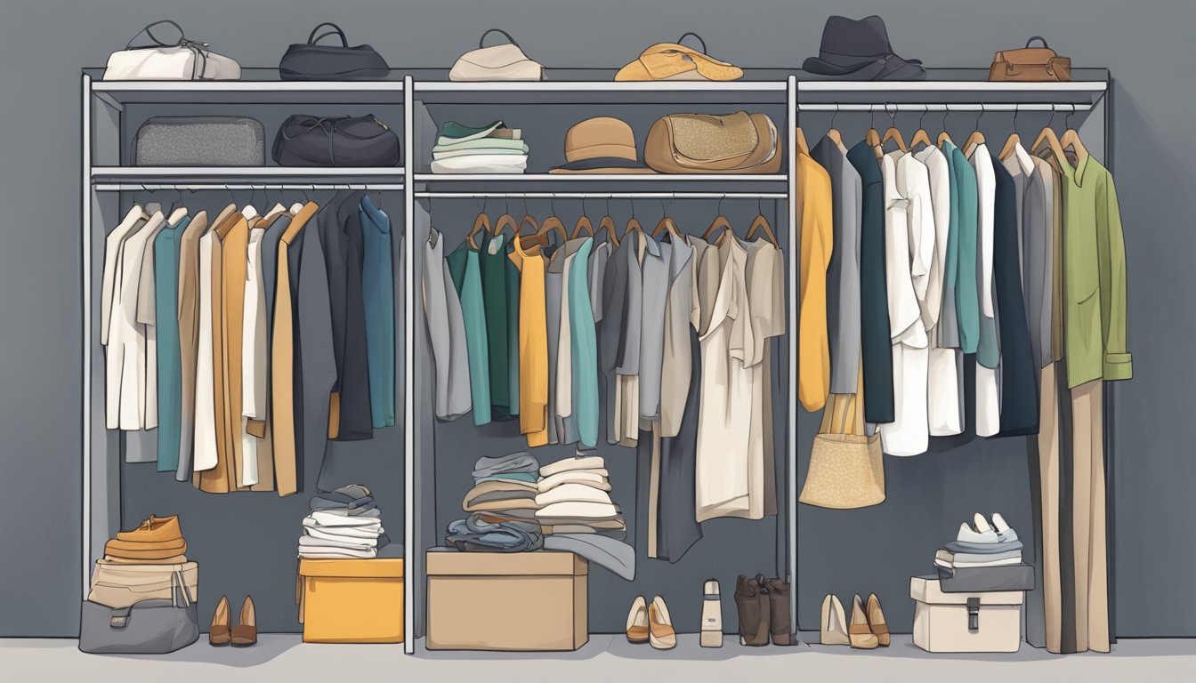 A closet filled with various sizes of clothing, from oversized to fitted, with a mix of old and new pieces, representing the journey of weight loss and the challenge of dressing for a changing body