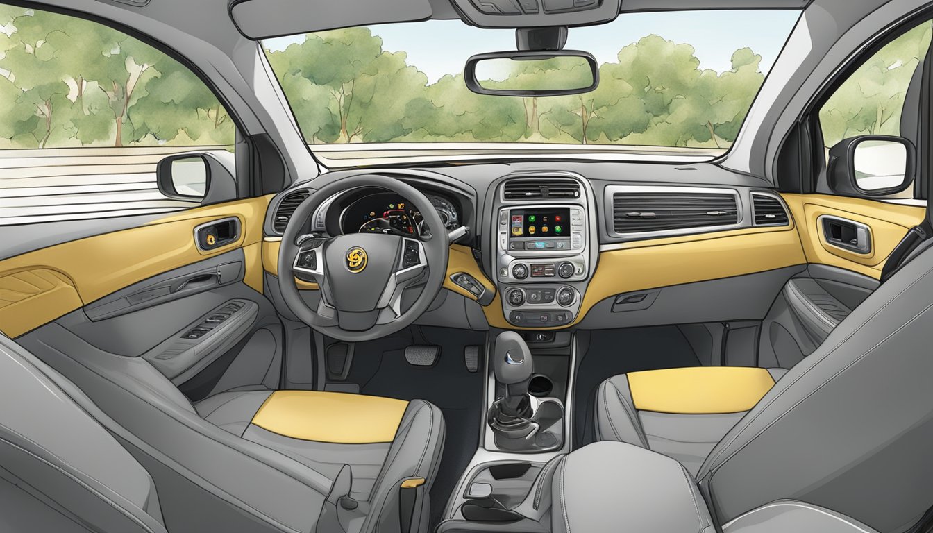 A car interior with Buc-ee's products strategically placed for harmonizing Feng Shui, including air fresheners, dashboard decorations, and organized storage