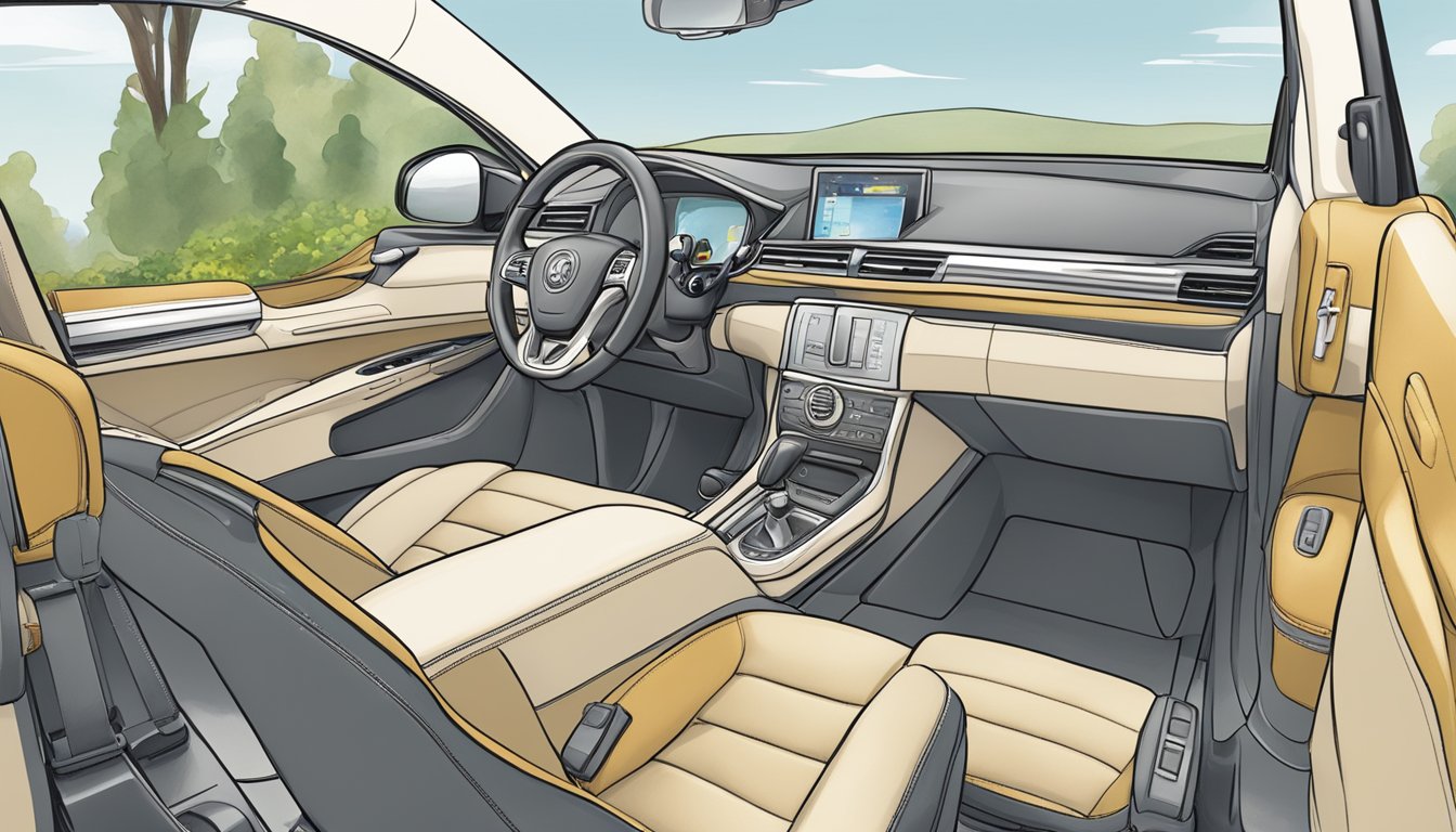 A car interior with Buc-ee's products strategically placed to harmonize with Feng Shui principles, creating a balanced and peaceful atmosphere