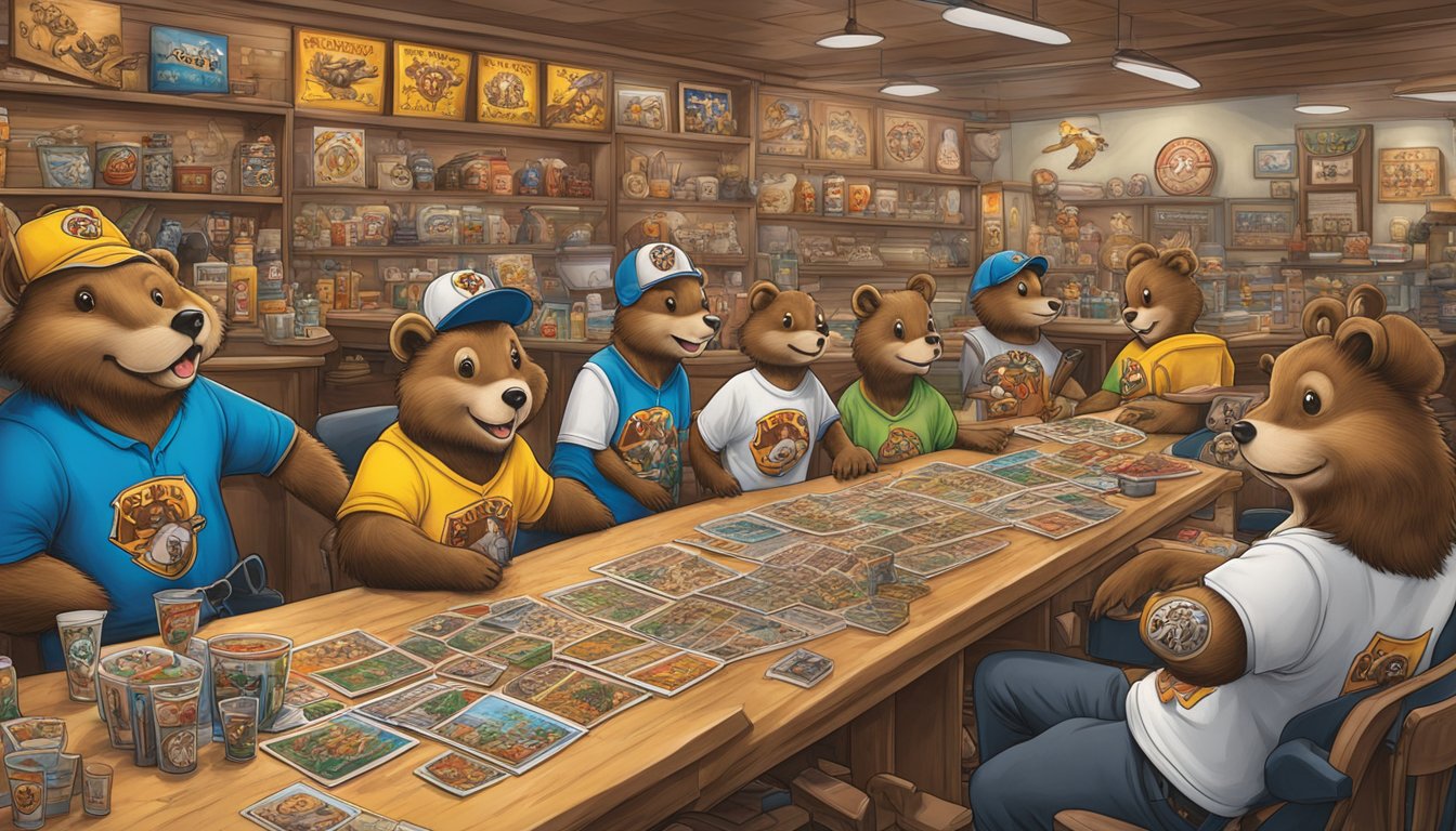 A group of fans proudly display their beaver tattoos, surrounded by Buc-ee's merchandise and memorabilia