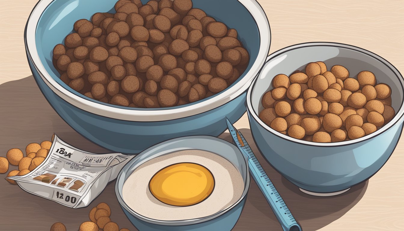 A bowl of All Bran and a bowl of Cocoa Puffs side by side, with a measuring tape and a nutrition label next to each