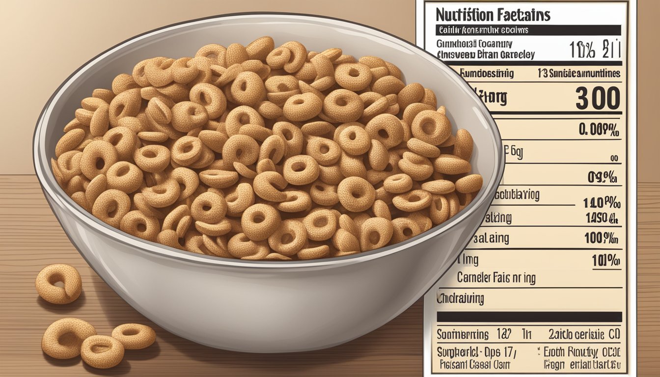 A bowl of All Bran and Honey Nut Cheerios with nutrition labels and a scale