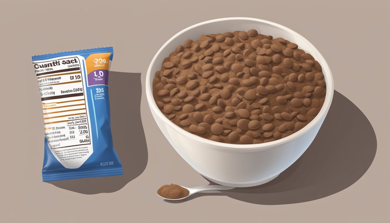 A bowl of All Bran and a bowl of Count Chocula side by side, with a measuring tape and a nutrition label next to them