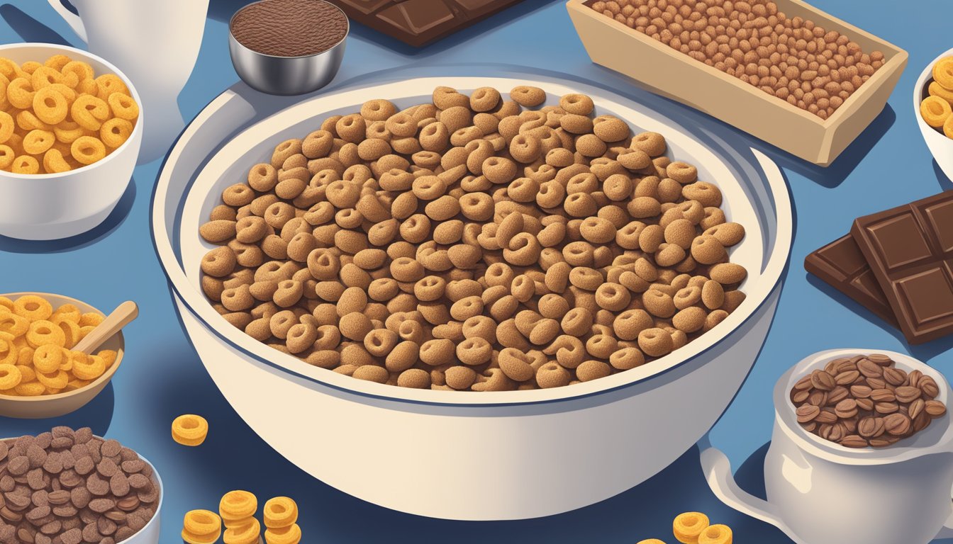 A bowl of Cheerios and Cocoa Krispies surrounded by images of healthy and ethical practices