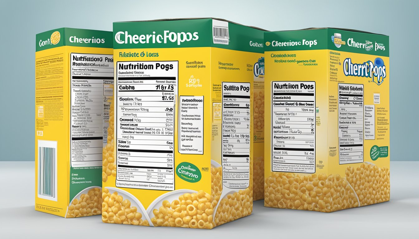 A comparison of Cheerios and Corn Pops boxes with nutrition labels and ingredient lists displayed