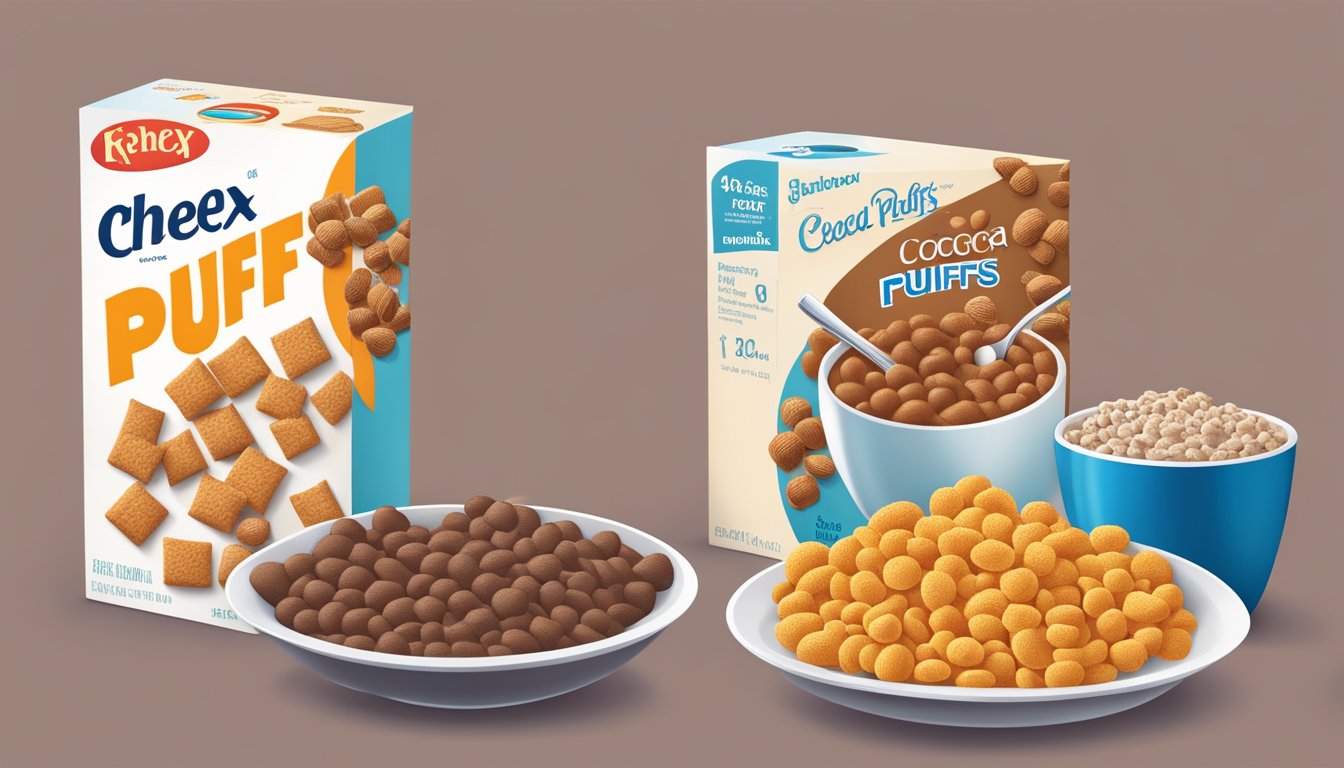 A bowl of Chex cereal and a bowl of Cocoa Puffs sit side by side, surrounded by various food items representing specific dietary needs