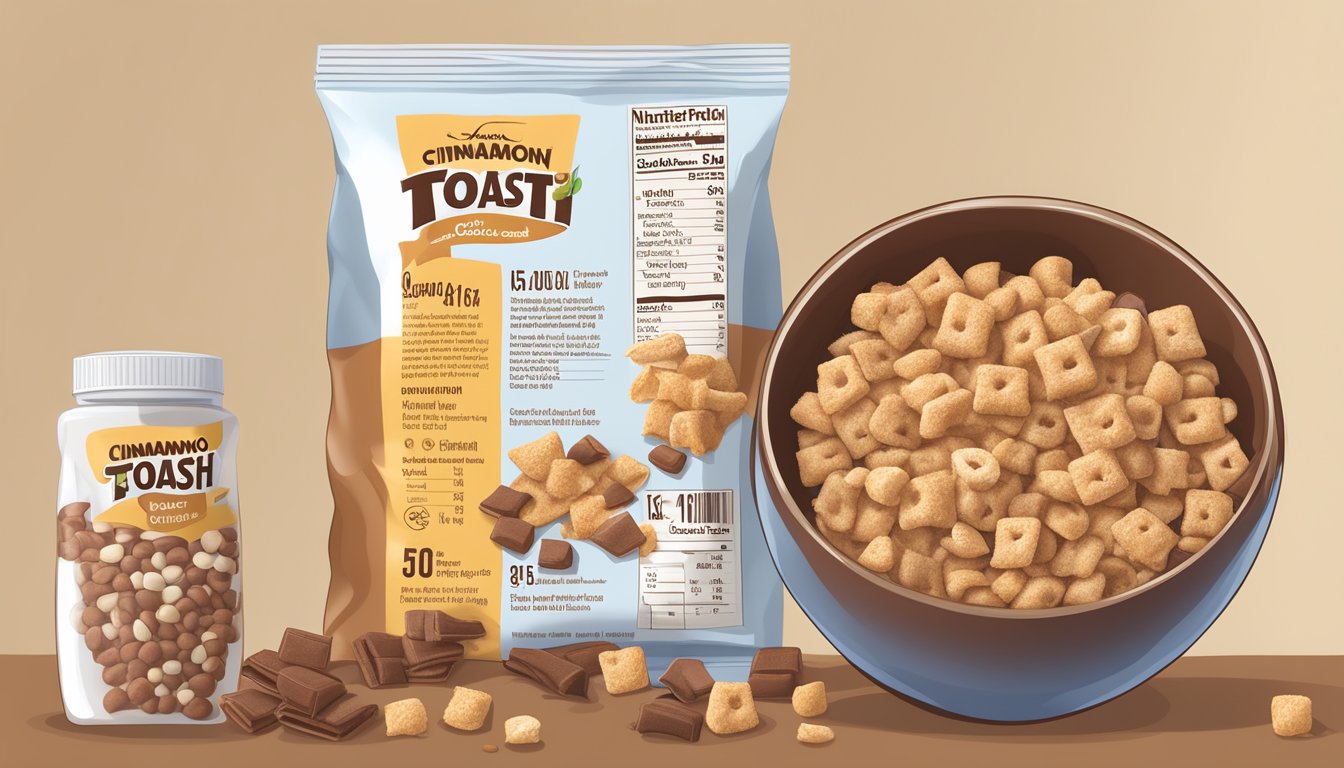 A bowl of Cinnamon Toast Crunch and Cocoa Puffs next to each other, with a measuring tape and nutritional information displayed nearby