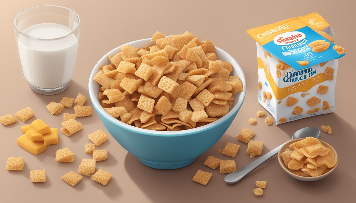 A bowl of cinnamon toast crunch and honeycomb cereal next to each other, with a nutrition label displayed prominently