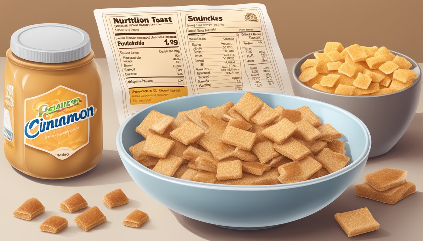 A bowl of Cinnamon Toast Crunch next to a bowl of Honeycomb with a nutrition label and ingredients list next to each