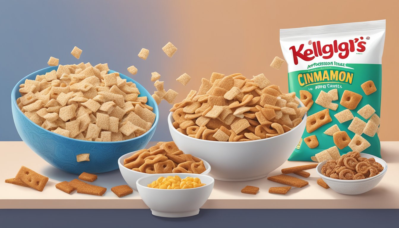 A bowl of Cinnamon Toast Crunch and Kellogg's Apple Jacks side by side, surrounded by various alternative cereal options