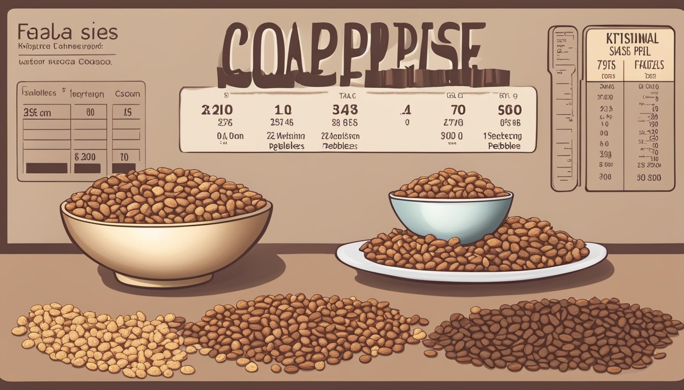 A table with bowls of Cocoa Krispies and Cocoa Pebbles, surrounded by nutritional labels and a scale for comparison