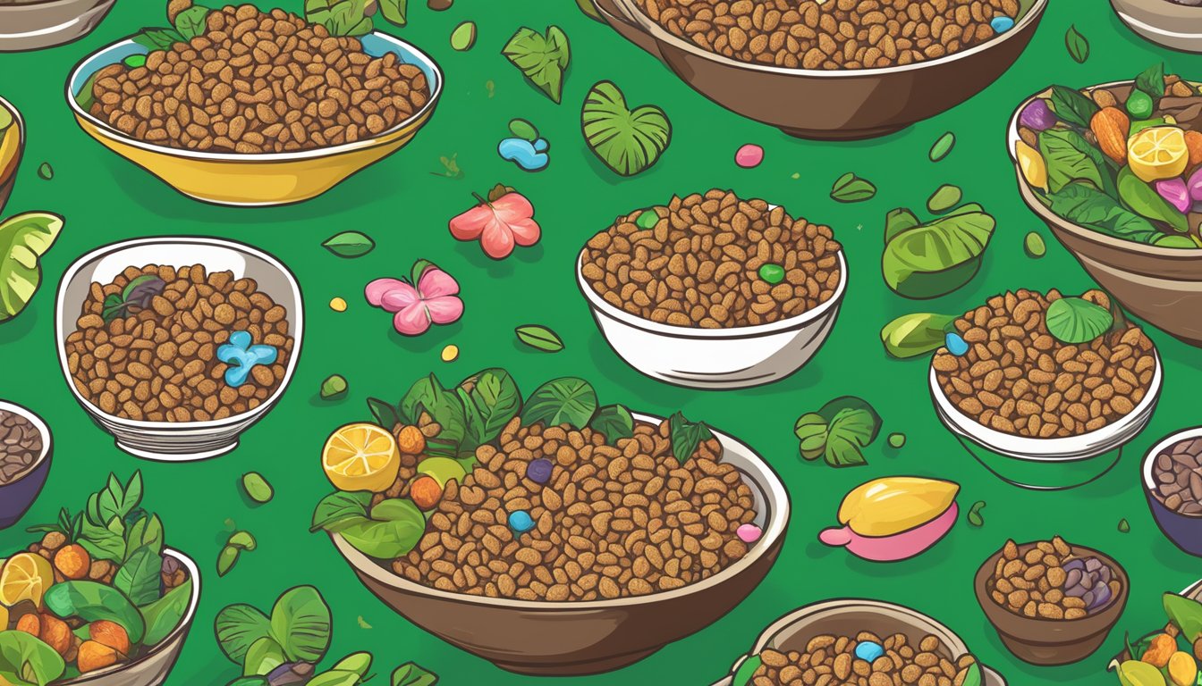 A bowl of Cocoa Krispies and Lucky Charms surrounded by images of rainforests and ethical sourcing logos