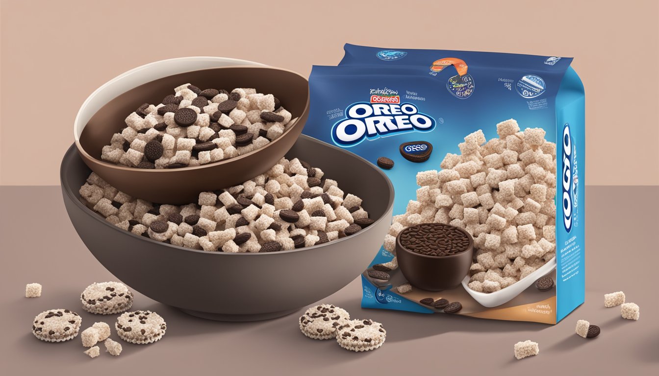 A bowl of cocoa krispies and a bowl of oreo os with ingredient labels and sources displayed next to each other