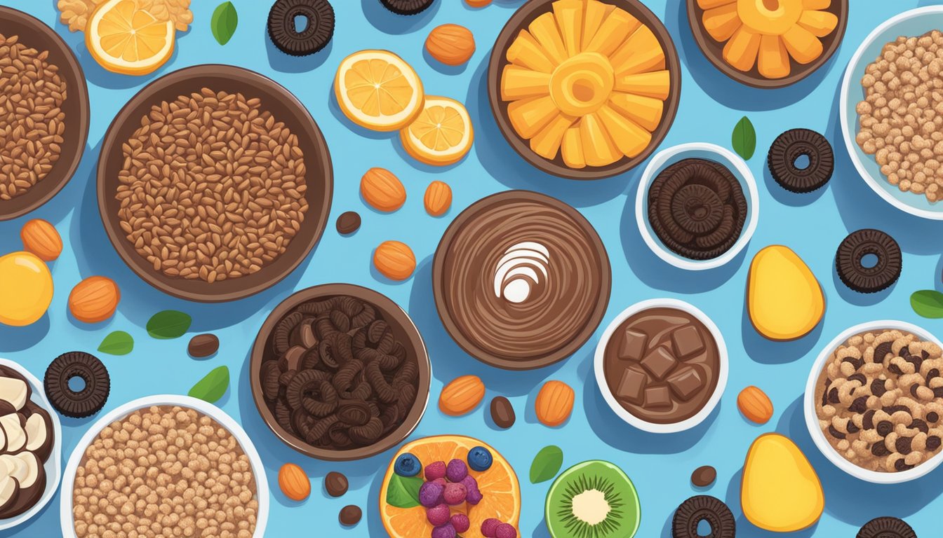 A bowl of Cocoa Krispies and a bowl of Oreo O's sit side by side, surrounded by images of vibrant, healthy ingredients like whole grains and fruit