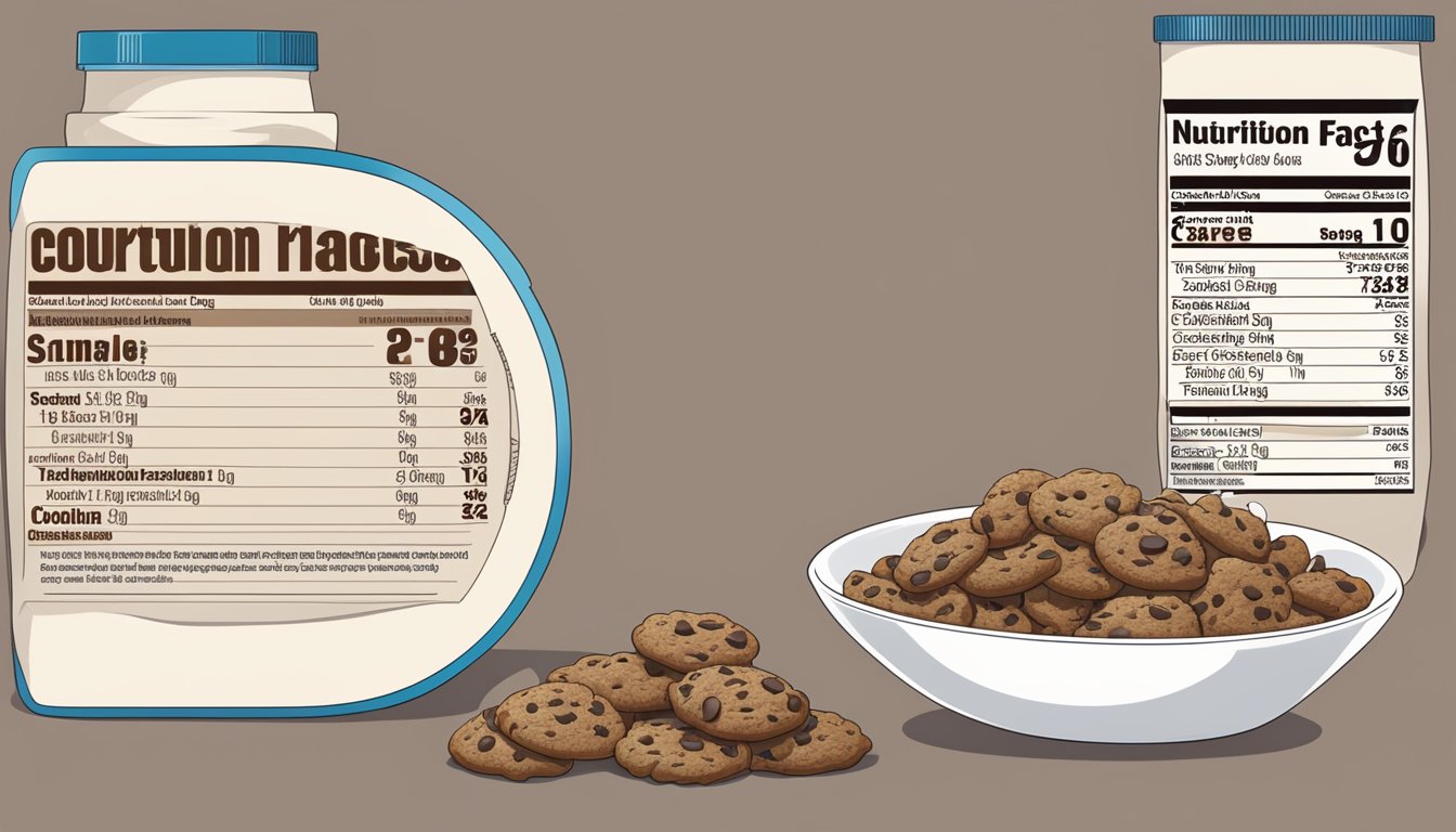 A bowl of Cookie Crisp and Count Chocula cereal side by side, surrounded by nutritional labels and a measuring tape