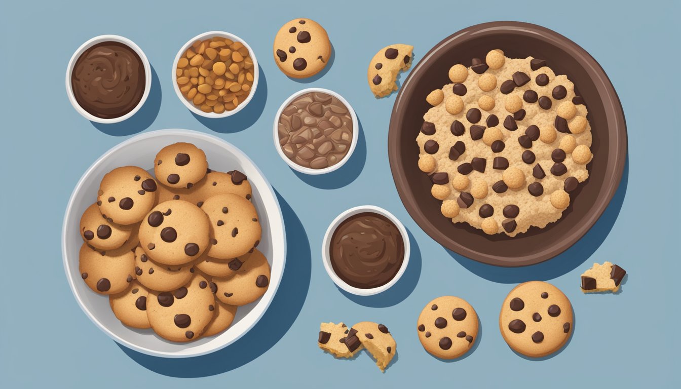 A bowl of Cookie Crisp and a bowl of Count Chocula side by side, surrounded by images of healthy and unhealthy foods