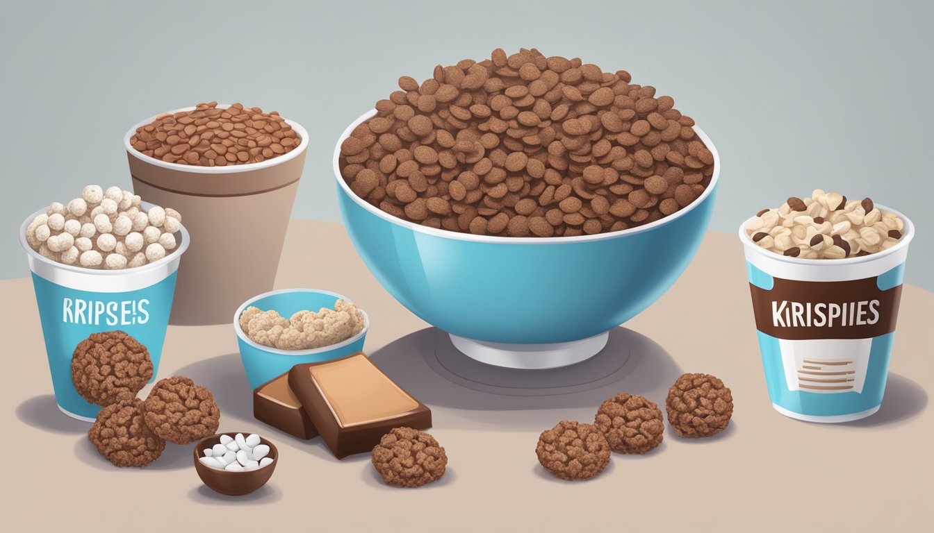 A bowl of Cocoa Krispies and Cookie Crisp next to each other, surrounded by measuring cups and nutritional labels