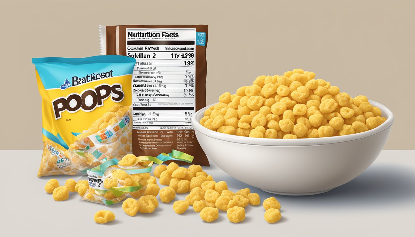 A bowl of Corn Pops and Count Chocula cereal next to a nutrition label and a measuring tape