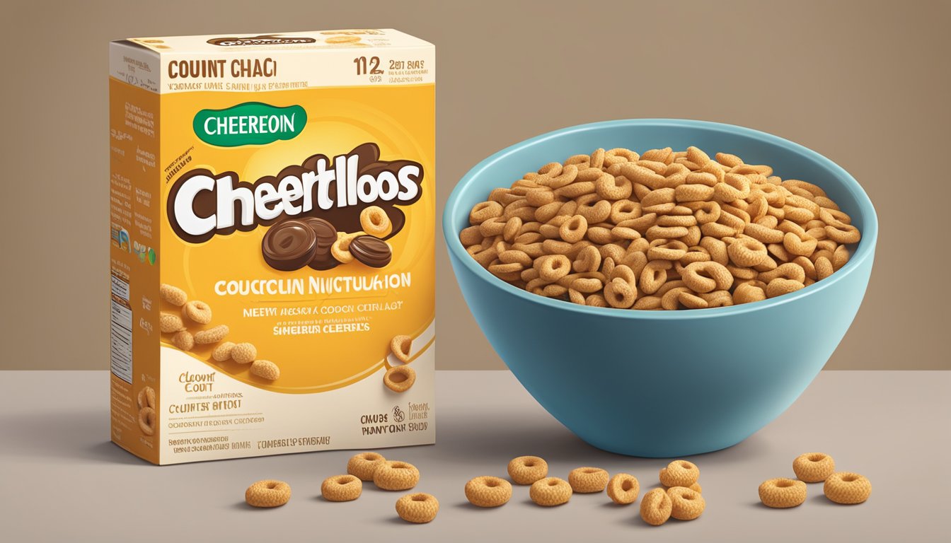 A bowl of Count Chocula and a bowl of Honey Nut Cheerios with nutrition labels next to each other on a kitchen table