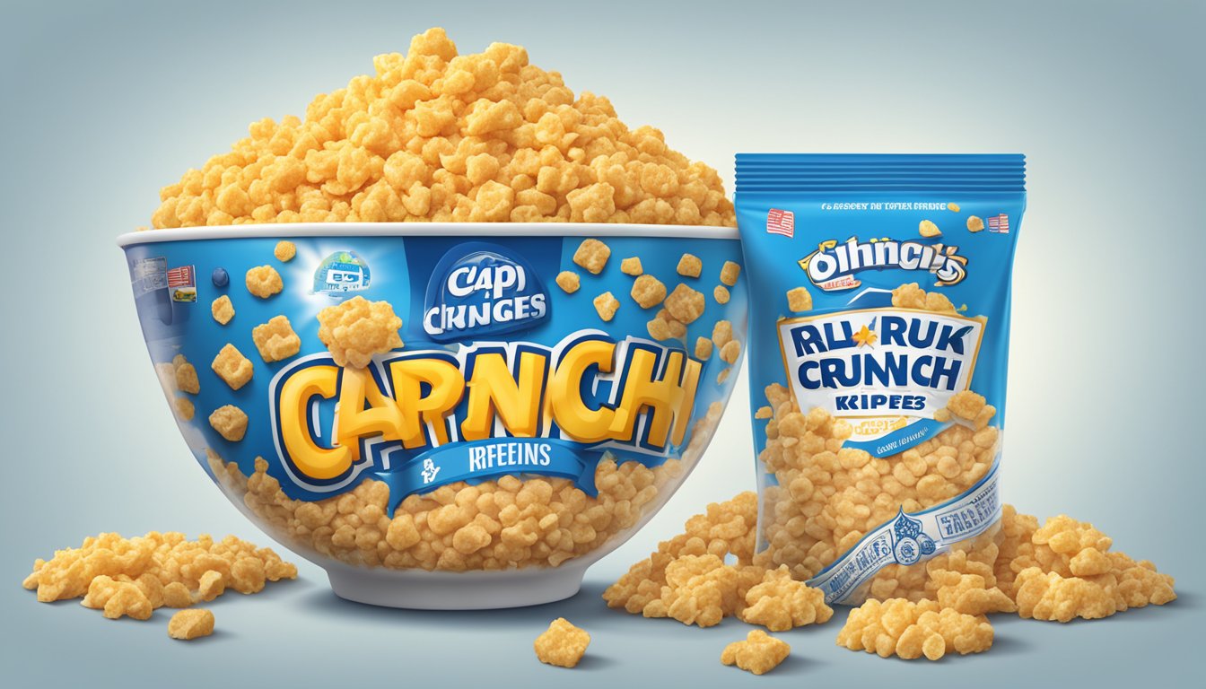 A bowl of Cap'n Crunch and Rice Krispies with fresh ingredients and safety labels