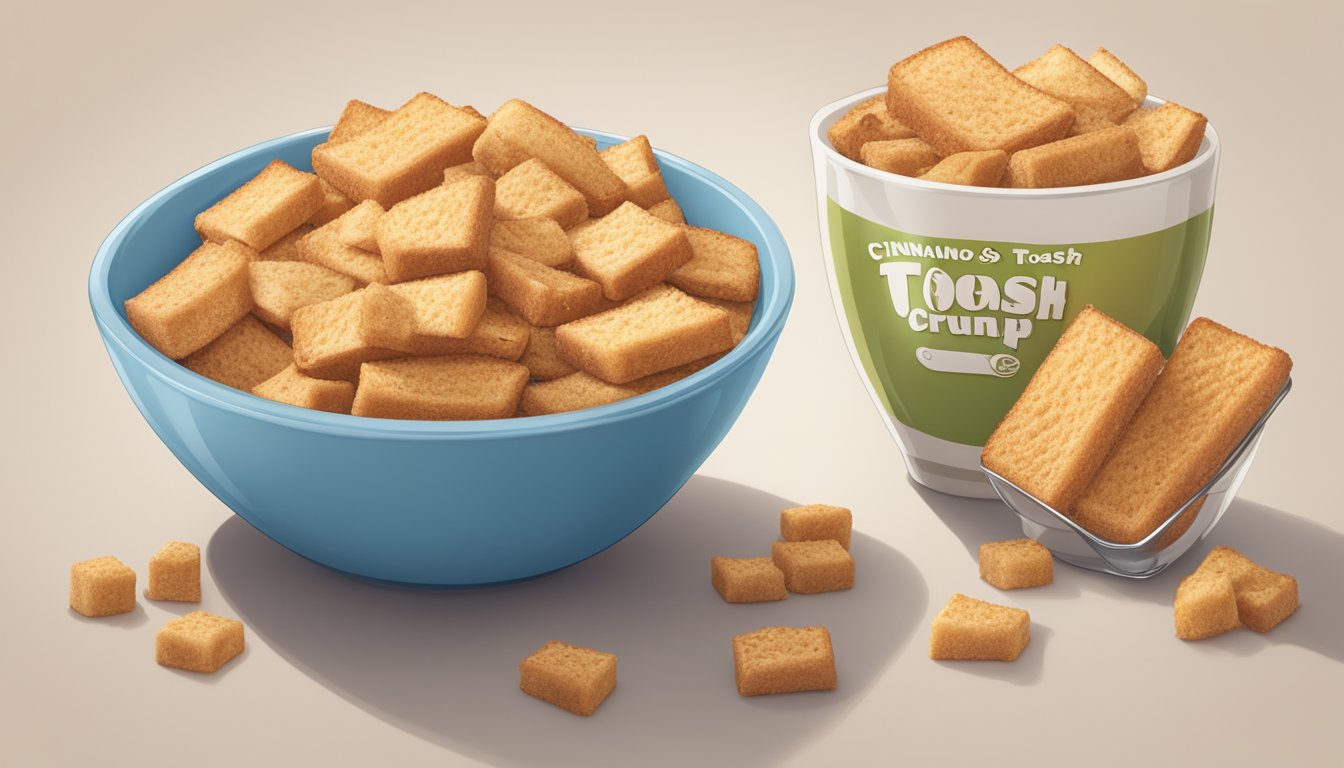 A bowl of cinnamon toast crunch and a bowl of french toast crunch side by side, with nutritional information displayed next to each