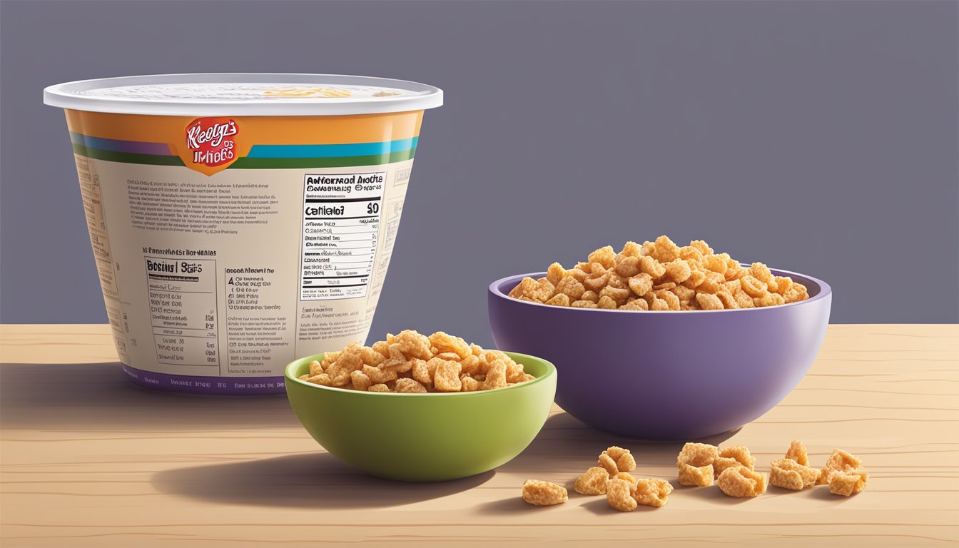 A bowl of Kellogg's Apple Jacks and a bowl of Post Grape-Nuts Flakes side by side, with a focus on the nutritional information and dietary considerations