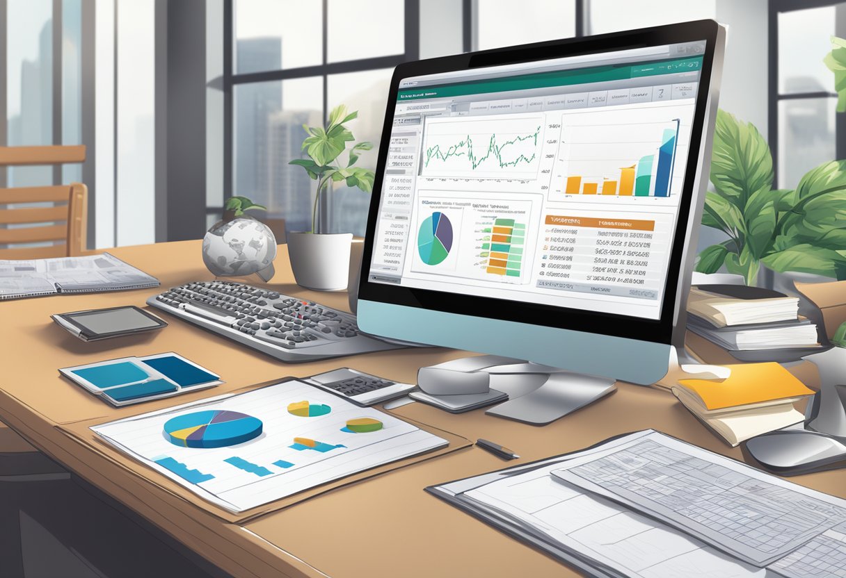 A diverse array of investment options, including stocks, bonds, and mutual funds, are displayed on a computer screen, with a calculator and financial documents nearby