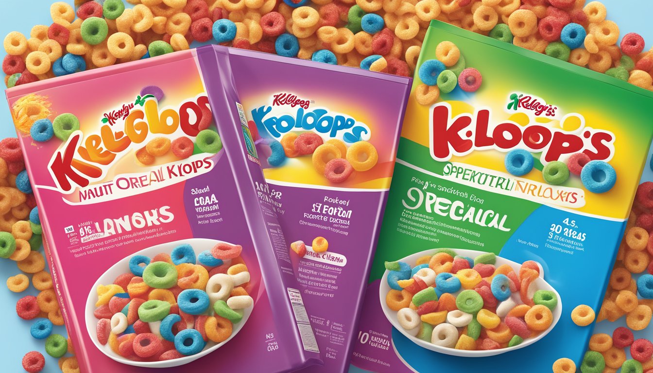 A comparison of Kellogg's Froot Loops and Special K cereal boxes with nutritional information and ingredient lists