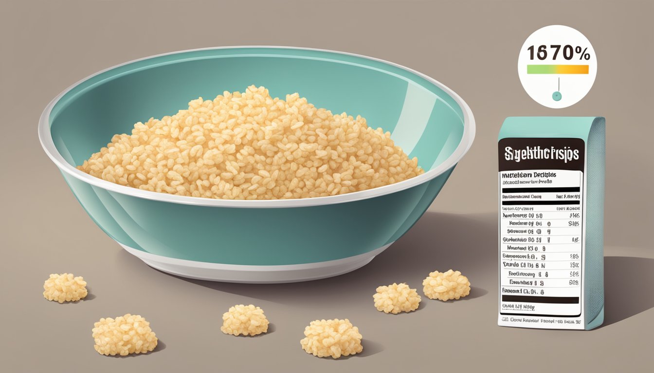 A bowl of Krave and Rice Krispies with a measuring scale and nutritional information on the table