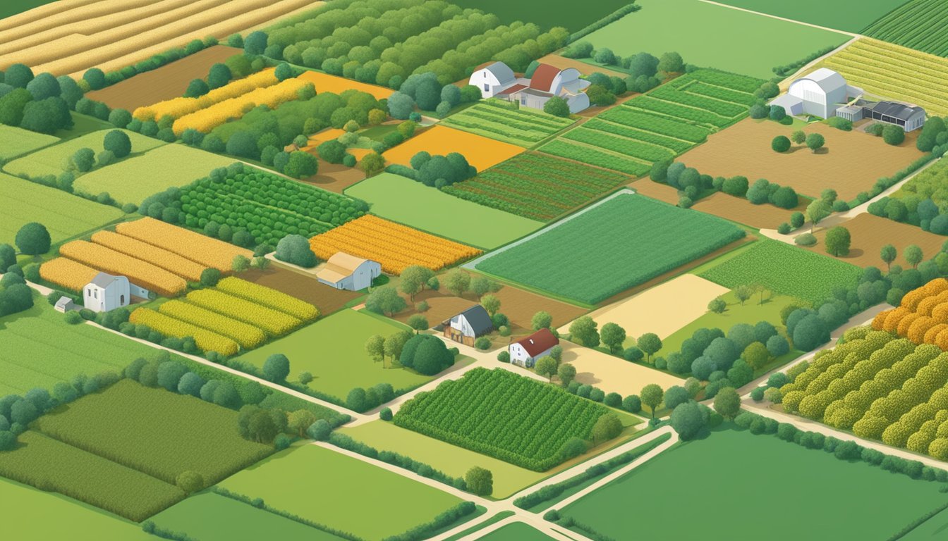 A diverse landscape of crops and livestock spread across the vast fields of Panola County, Texas, showcasing the different types of agricultural production for qualifying ag exemption