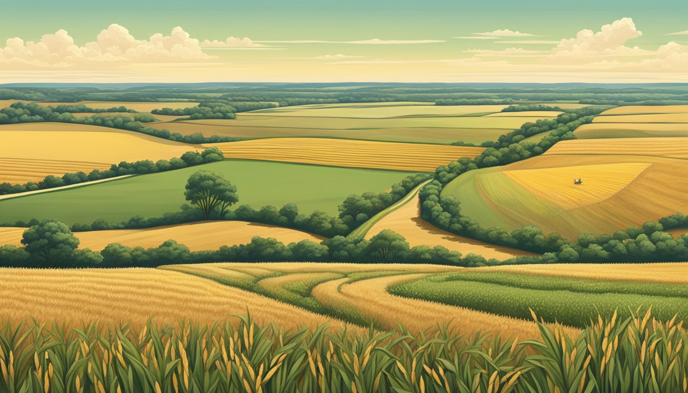 Rolling fields of wheat and corn stretch to the horizon under the Texas sky. Cattle graze in the distance, surrounded by acres of farmland